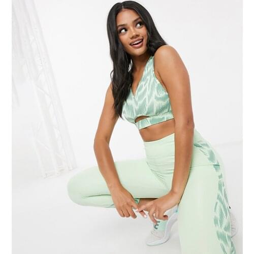 Green Women Yoga Suits Print Sports Bras High Waist Legging 2 Pieces Fitness Sets Gym Wear Running Clothing Outfits Active,ZF752