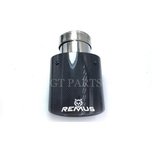 1 PCS Car Universal Oval Glossy Carbon Fiber Exhaust Muffler Tips with Remus Logo for BMW Benz AUDI HYUNDAI