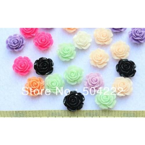 300pcs mixed colors Resin Rose Flowers Cab Cabochons 15mm wholesale free shipping