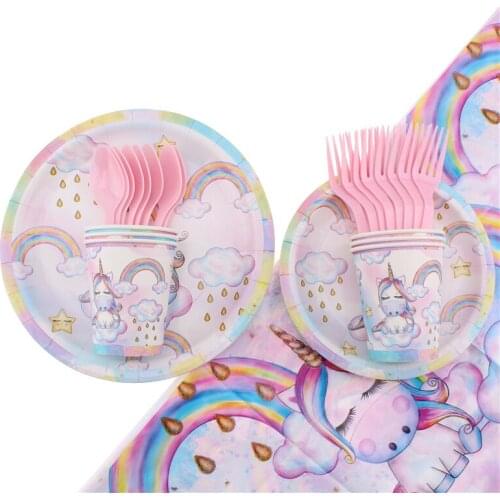 35pcs/set Unicorn Theme Party Tableware Birthday Decoration Baby Shower Party Plates Napkins Disposable Tableware Party Supplies
