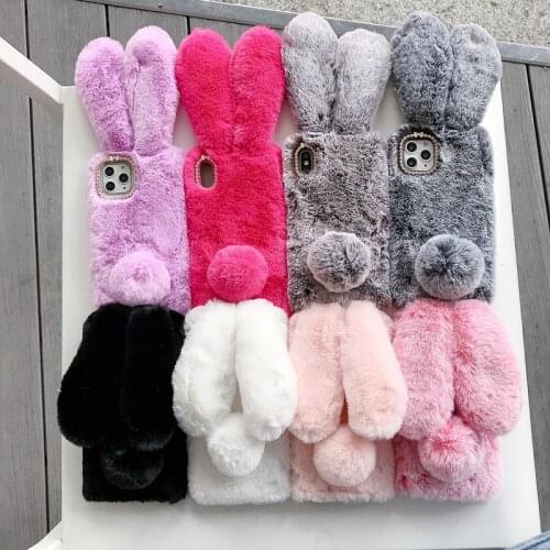 3D Cute Rabbit Hairy Warm Fur case For Huawei P Smart Plus 2019 P Smart Z Nova 4 4e 3 3e 3i 2i 2 Lite cover gift