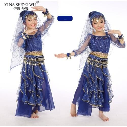 5pcs Kid Belly Dancing Girls Belly Dance Costumes Children Belly Dance Girls Bollywood Indian Performance Dancewear Cloth Set