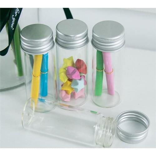 24 pcs 30x80 mm 40 ml Aluminum Screw Cap Glass Bottles Personal Care Essential Oil Jars Candy Jars Wishing Stars Vials