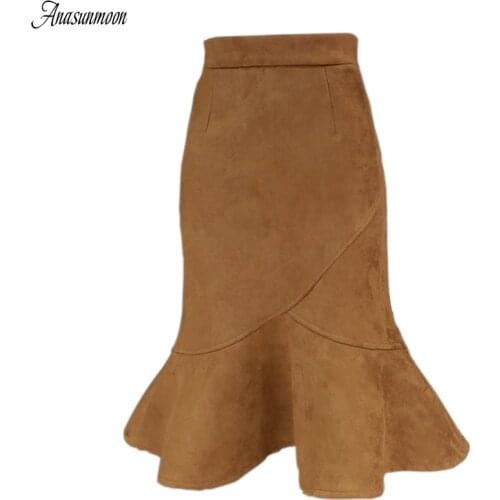 ANASUNMOON Suede Pencil Skirts