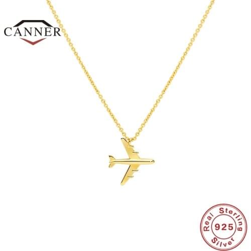 CANNER Real 925 Sterling Silver Charm Airplane Simple Necklace for Women Clavicle Pendant Ladies Unisex Mens Necklaces Jewelry