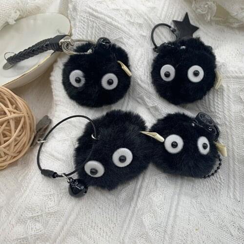 Miyazaki Hayao Spirited Away Fashion Plush Keychains Totoro Small Pedants Briquette Black Carbon Coal Ball Elf Doll Keychain