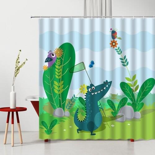 Child Shower Curtain Interesting Cartoons Dinosaur Waterproof 100% Polyester Fabric Bathtub Decoration Photography Background