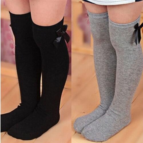 Kids Warm Winter Knee High Stockings Christmas Girls Striped Boot Bowknot Stocking White Black Gray Cotton Xmas Gifts Stocking