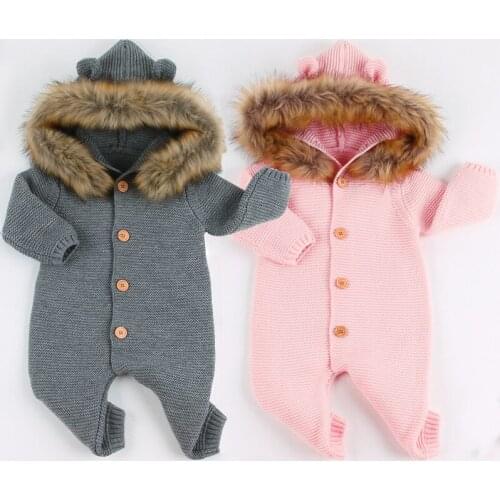 2019 Winter Infant Rompers Long Sleeve Knitted Baby Girls Jumpsuits Fur Newborn Boys Clothes Autumn Unisex Baby Overalls Onesie