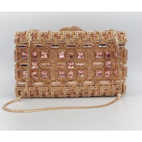 Designer Gold Metal Clutch Big Rhinestone Champagne Color Phone Clutches Bag Wallets Multifunctional Women’s Dinner Chain Purses