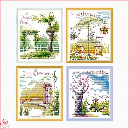 The Four Seasons Pattern Embroidery Counting Kit Printed Canvas 14CT11CT Fabric Cross Stitch Kit Needle and Thread Kit Home Deco