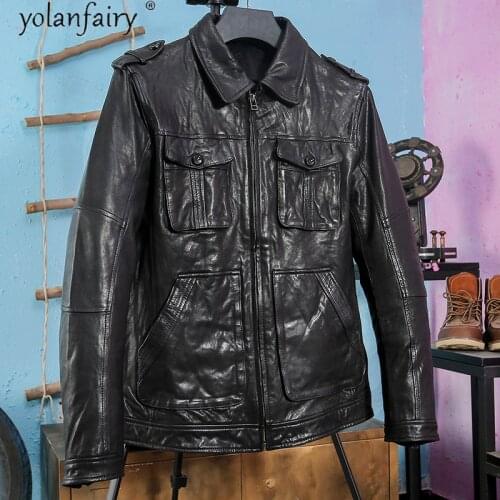Vintage Genuine Leather Jacket Men 100% Mens Sheepskin Coat Short Motorcycle Biker Mens Jackets Spring Autumn 2021 Hommes Veste