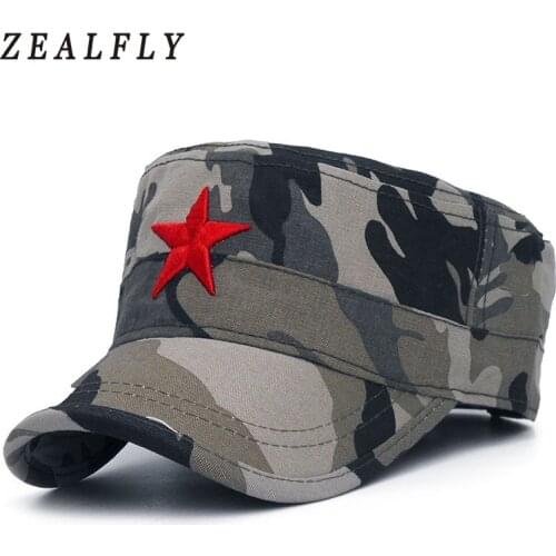 Fashion Red Star Men Cap Embroidered Flat Hats Army Cap Outdoor Sun Casual Sports Tactical Caps German Cadet Military Caps