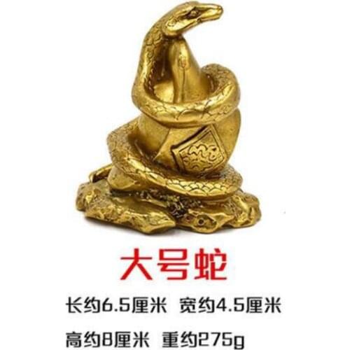 China FengShui Brass Year Zodiac Snake Twine Wealth YuanBao Coin Statue Figurine