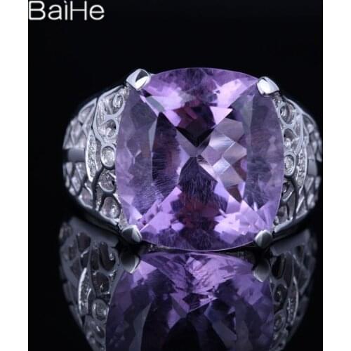BAIHE Sterling Silver 925 8.5ct Cushion Natural Amethyst Ring Women Office/career Wedding Band Trendy Fine Jewelry Making кольца