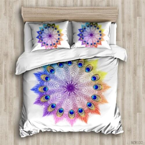 Peacock feathers 3D bedding sets King size boho duvet cover with pillowcase Bedclothes Queen Bed line Comforter set twin bed set