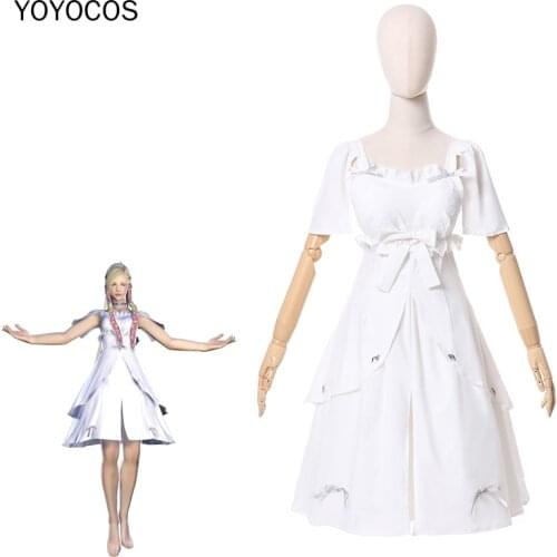 YOYOCOS Game FF14 Minfilia Cosplay Costumes FINAL FANTASY XIV Cosplay Cute Miko of Light Costume Pure White Suit Woman Dress Set