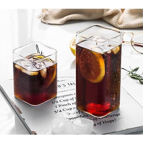Creative Square Transparent Borosilicate Glass Cup Breakfast Milk Tea Juice Crystal Heat-resistant Office Cup Home Drinkware