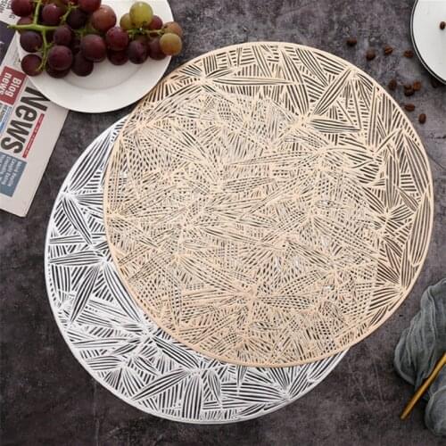 Bamboo Leaf Round Placemats Hollow PVC Dining Table Line Mat Coffee Coasters Anti-hot Restaurant Steak Plate Pad Kitchen Decor