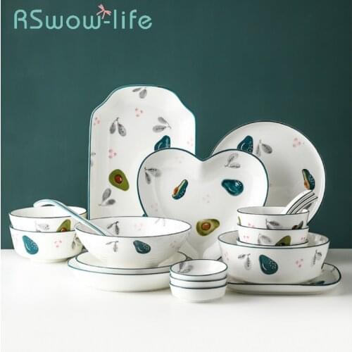 Avocado Cute Ceramic Bowl European Style Small Luxury Dining Bowl Household Tableware Dishes Spoon Dish Set Dinnerware