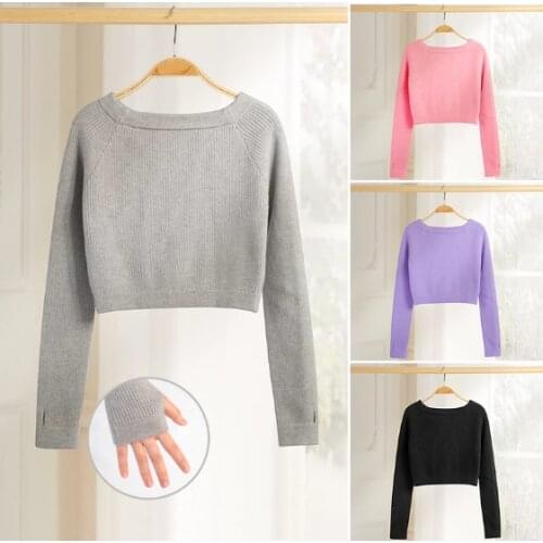 Fashion Girl Ballet Gymnastic Leotard off shoulder Long Sleeved Dance Sweater Top Coat Kids Dance Clothing Wrap Ballet