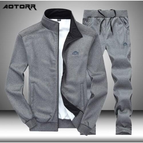 2021 Men Sets Autumn Fashion Sportwear Solid Color Stand Collar Cardigan Jacket + Pants 2 Piece Set High Quality Mens Clothing