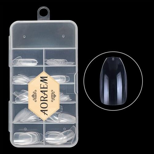 AORAEM Fake Nail Tips 100pcs Box False Nails Artificial Full Cover Coffin Clear Natural Manicure Nail Art Decoration DIY Tools