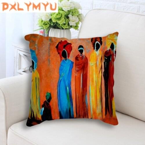 Dancing Woman Ethnic Cushion Cover African Style Pillow Case Linen Cotton Color Cloth for Sofa Throw Pillows Cover 45x45cm