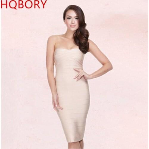 Nude strapless 2017 women sexy summer beach sexy bandage club midi dress