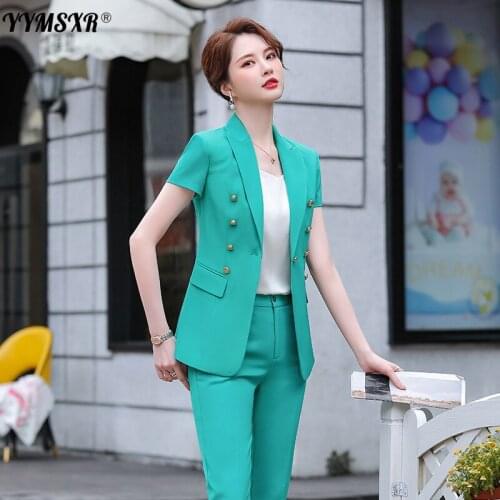 Large Size Office Suit Pants Womens Summer Thin Short-sleeved Casual All-match High-end Blouse Business Wear Formal Suit