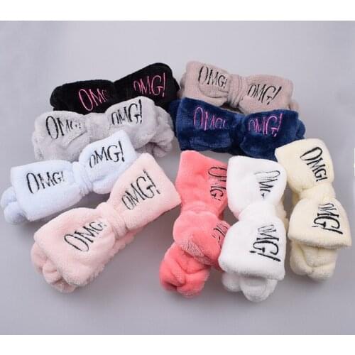New OMG Letter Coral Fleece Wash Face Bow Hairbands For Women Girls Headbands Headwear Hair Bands Turban Hair Accessories