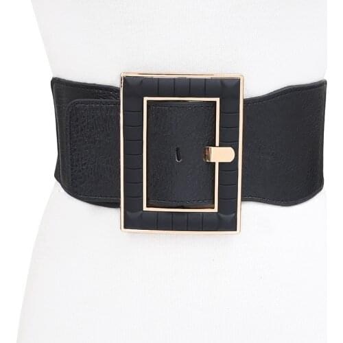 Metal retro buckle elastic waist closure womens decorative dress decoration ultra wide black elastic belt ladies Joker 7.5cm