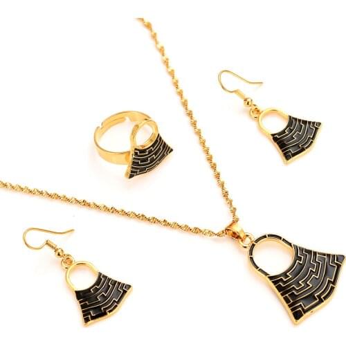Handmade BLUM BAG Pendan Necklaces Earrings Gold Color PNG Jewellery Set Papua New Guinea Wedding party women girls gifts