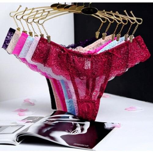 G-String Women Sexy Lace Underwear Woman 3pcs/lot Panties Panty T-back Underwear For Girls Transparent Briefs Cotton Crotch M-XL