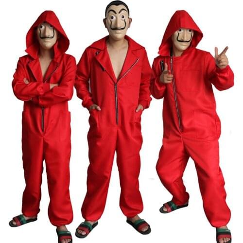 TV La Casa De Papel Salvador Dali Cosplay Cloth Red Jumpsuit The House of Paper Halloween Party Performance Costumes Face Mask