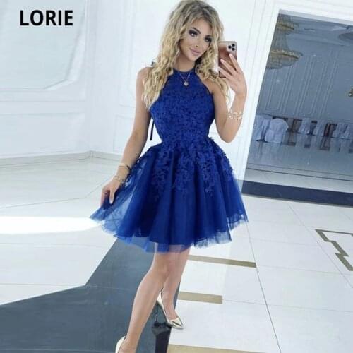 LORIE Short A-line Prom Dresses 2021 Halter Tulle Formal Evening Party Gowns Robe De Soirée De Mariage With Appliques Hot Sale