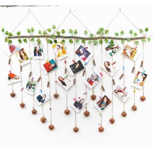 Cotton Rope Wooden Stick Wall Hanging DIY Photo Display Rack with Clip Picture Frame Home Wall Decoration Handmade Dry Branches