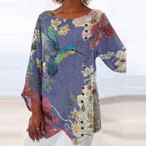 Vintage Long Sleeve Fashion Blouse Tops Autumn Lady O neck Elegant Bohemian Print Shirts Casual Pullover Floral Blusa Tops Mujer