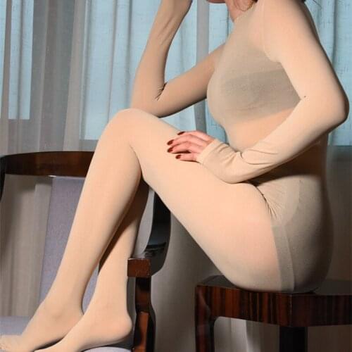 120D High Elastic Sexy Women Open/Closed Crotch Nylon Flash Tights Long Sleeve Bodysuits Pantyhose Full Body Tight XH10