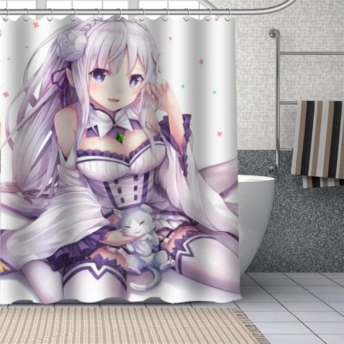 Custom Anime Emilia Shower Curtain With Plastic Hooks Modern Fabric Bath Curtains Home Decor Curtains Custom Your image