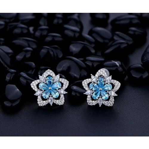 Personality Design 925 Sterling Silver Full Carbon Diamond Flower Stud Earrings for Women Jewerlry Cubic Zirconia Party Earrings