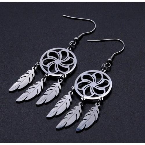 100% Stainless Steel Flower Dreamcatcher Unique Drop Earring for Women Wholesale Bohemia Jewelry Fashion Jewelry Earrings