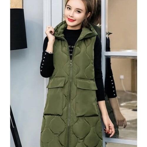 Women Winter Thicken Vest Jacket Midi-Length Plus Size 100kg Korean Loose Warm Waistcoat Thick Big Pocket Cotton-Padded Clothes