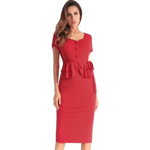 2019 spring and summer womens bandage solid color sexy fashion Novel concise slim package hip office lady short-sleeved dress