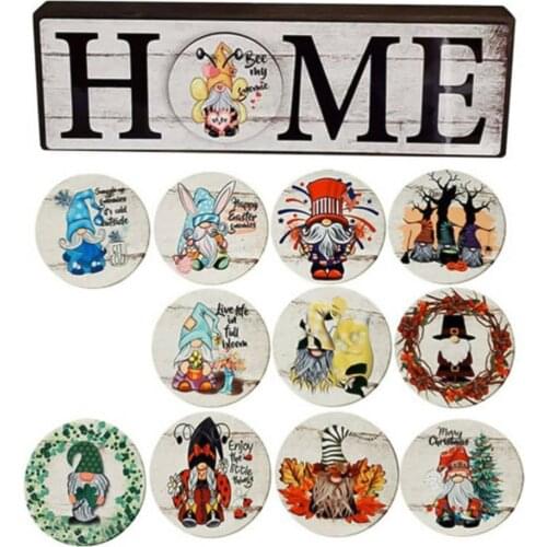 1 Set Gnome Sign Interchangeable Seasonal Wood Hanging Door Welcome Sign for Home Decor Accessories