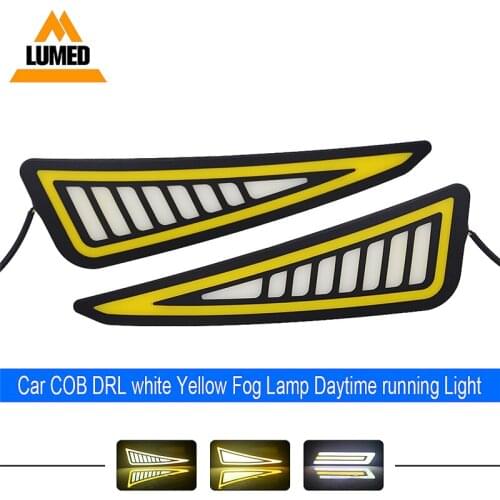 10pcs Car LED DRL Fog Lamp Waterproof Daytime Running Light Flexible COB Driving LED Strip Lights White+Yellow Two-tone