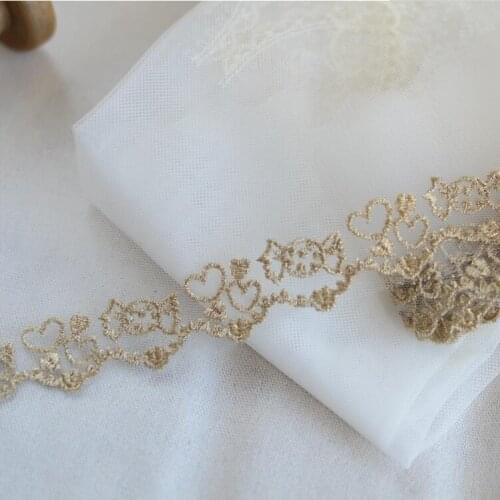 2 Meters Vintage Gold Embroidered Net Lace Trim Fabric Candy Pattern Lace DIY Sewing Craft Supplies 7cm Width