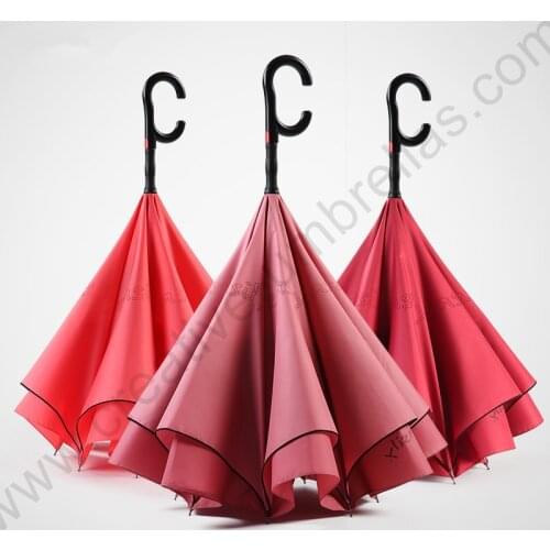 2pcs/lot 115cm auto open C-Hook Reverse hands-free magic water flowers umbrella enlarge double Layer Inverted standing parasol