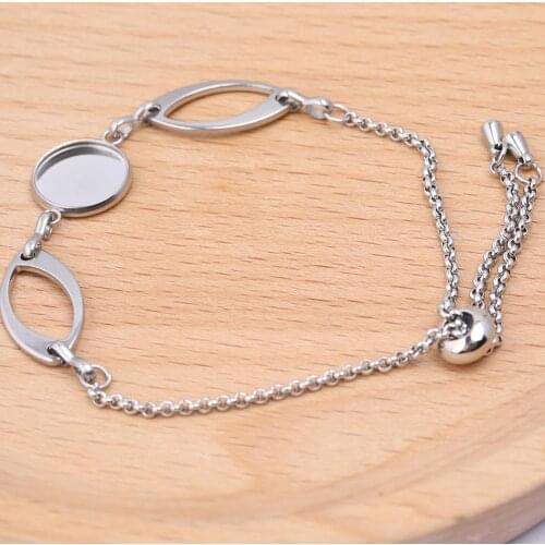 2pcs fit 12mm round cabochon bracelet setting blanks stainless steel ajdustable chain bracelets bezel findings
