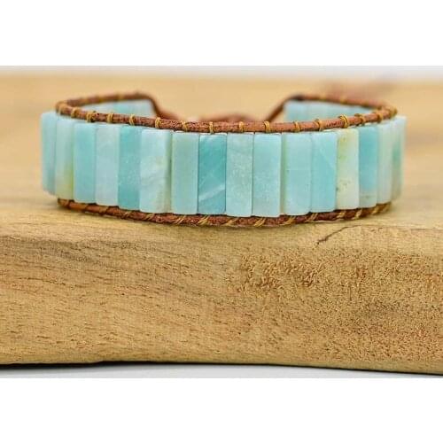 4Unik Bohemia Bracelet Amazonite Vintage Single Leather Wrap Bracelet Semi Precious Stone Beaded Cuff Bracelet Dropship 4UN-B108